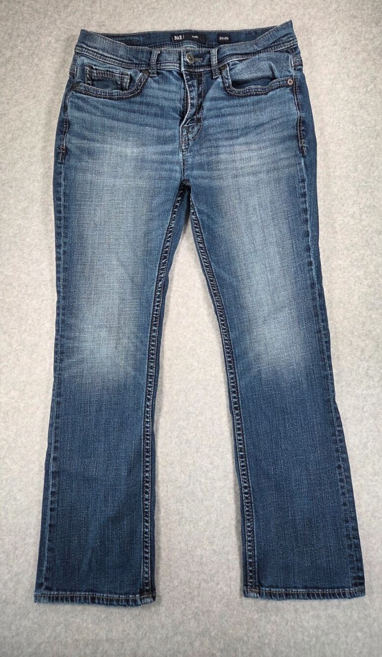 BKE Aiden Jeans Mens 32x30 Slim Fit Bootcut Blue Denim Stretch Buckle